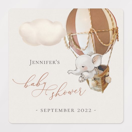 Elephant-ballonlabels voor Baby shower Labels (Design 1)