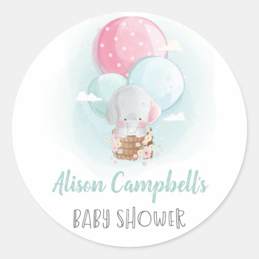 Elephant-ballonnen Genderneutraal Baby shower Ronde Sticker (Voorkant)