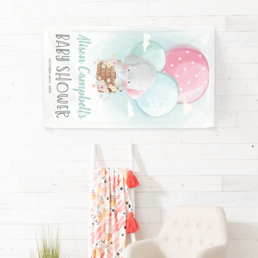 Elephant-ballonnen Genderneutraal Baby shower Spandoek (Insitu)