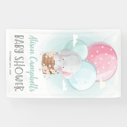 Elephant-ballonnen Genderneutraal Baby shower Spandoek (Horizontaal)
