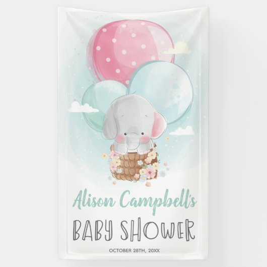 Elephant-ballonnen Genderneutraal Baby shower Spandoek (Verticaal)