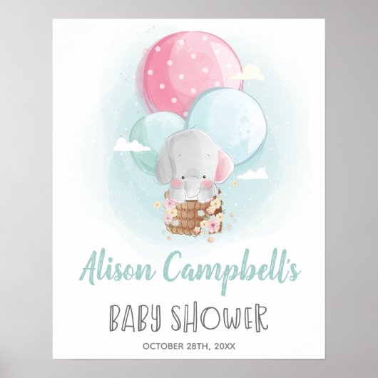 Elephant-ballonnen Geslacht Neutraal Baby shower-t Poster (Voorkant)