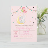 Elephant, ballonnen, maan, sterren Baby shower Kaart (Staand voorkant)