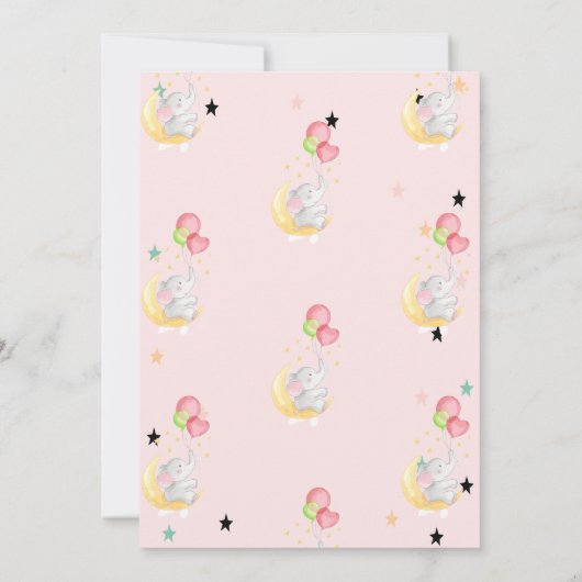 Elephant, ballonnen, maan, sterren Baby shower Kaart (Achterkant)