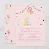Elephant, ballonnen, maan, sterren Baby shower Kaart (Voorkant / Achterkant)