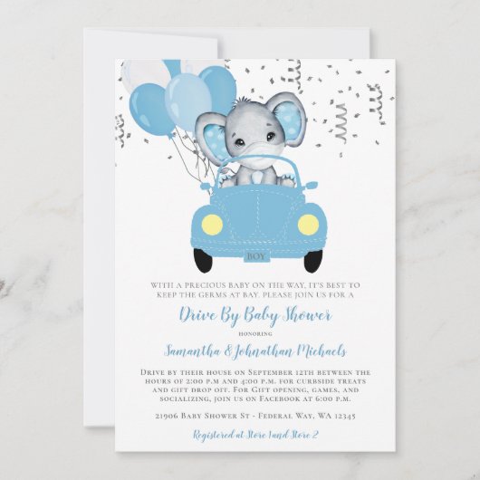 Elephant-ballonnen van Cute Boy rijden door Baby s Kaart (Voorkant)