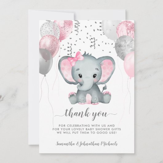 Elephant-ballonnen van Cute Girl rijden op Baby sh Bedankkaart (Voorkant)