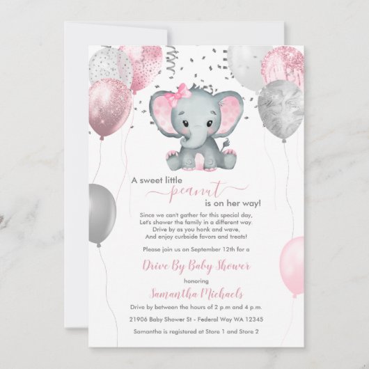 Elephant-ballonnen van Cute Girl rijden op Baby sh Kaart (Voorkant)