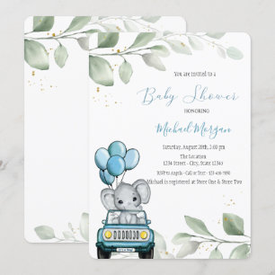 Elephant-ballons Baby shower met autobladeren Kaart