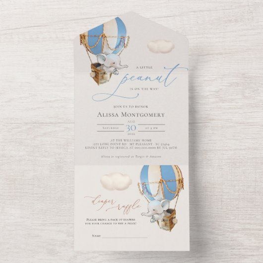 Elephant-ballonvaarding Baby shower in één uitnodi All In One Uitnodiging (Binnen)