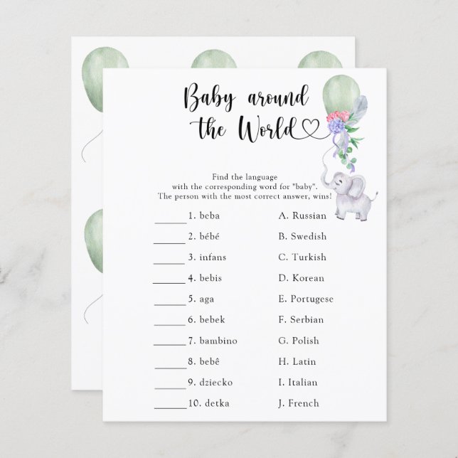 Elephant & Balloon - Baby over de hele wereld spel (Voorkant / Achterkant)