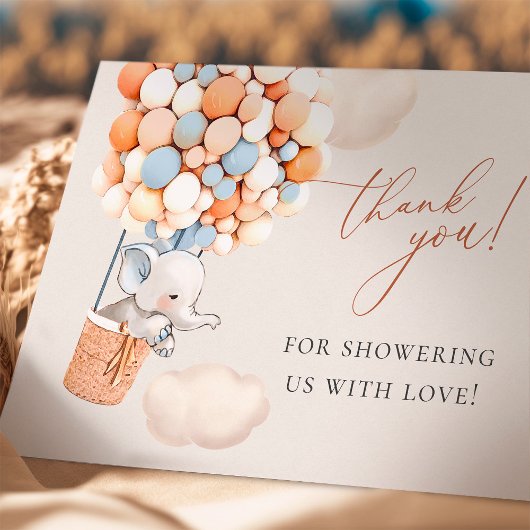Elephant Balloon Baby shower Dank u Bedankkaart
