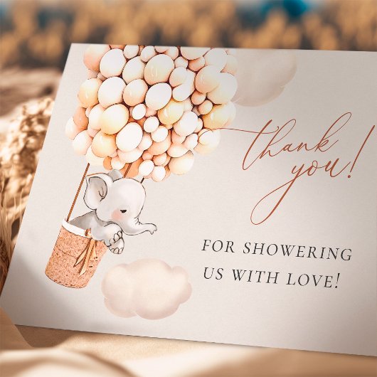 Elephant Balloon Baby shower Dank u Bedankkaart