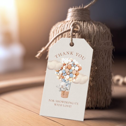 Elephant Balloon Baby shower Gift Labels Cadeaulabel