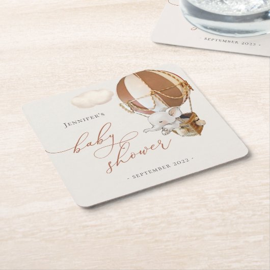 Elephant Balloon Baby shower Kartonnen Onderzetters (Schuin)