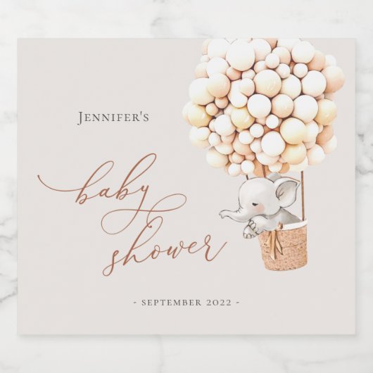 Elephant Balloon Baby shower Mousserende Wijn Labe Sparkling Wijnetiket (Enkel label)