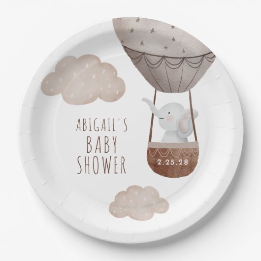 Elephant Balloon Baby shower Papieren Bordje (Voorkant)