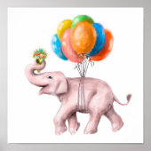 Elephant Balloon Bouquet Print | Waterverf afdrukk (Voorkant)