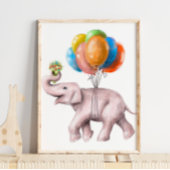Elephant Balloon Bouquet Print | Waterverf afdrukk