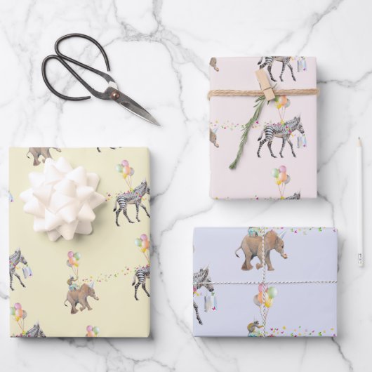 Elephant balloon Party Cadeaupapier Vellen Set (Voorkant)