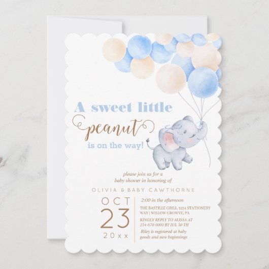 Elephant Balloons Baby Boy Shower Kaart (Voorkant)