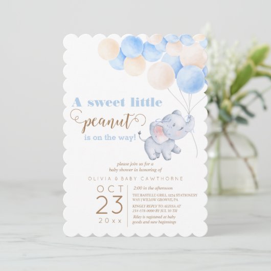 Elephant Balloons Baby Boy Shower Kaart (Staand voorkant)