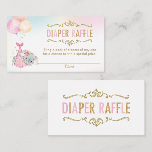 Elephant Balloons Baby shower Diaper Raffle Ticket Informatiekaartje (Voorkant / Achterkant)