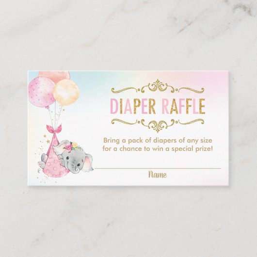 Elephant Balloons Baby shower Diaper Raffle Ticket Informatiekaartje (Voorkant)