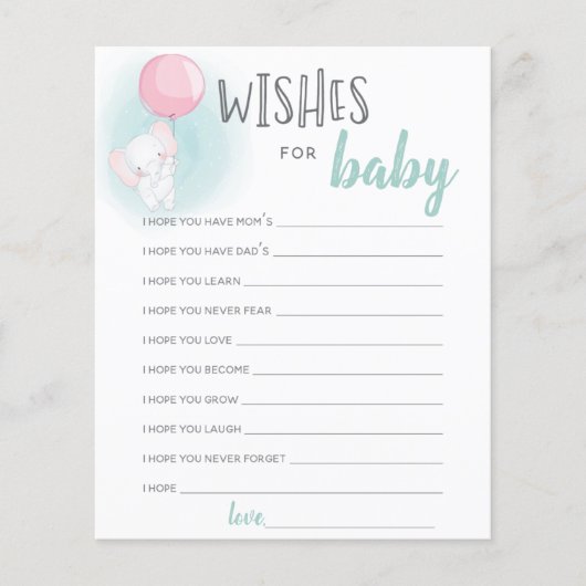Elephant Balloons Baby shower Wishes for Baby Card (Voorkant)