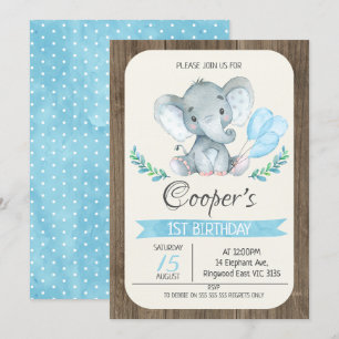 Elephant Balloons Birthday Uitnodiging