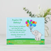 Elephant Balloons Birthday Uitnodiging (Staand voorkant)