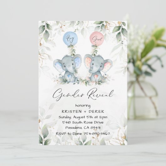 Elephant Balloons Gender Reopenbaart Uitnodiging (Staand voorkant)