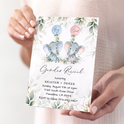 Elephant Balloons Gender Reopenbaart Uitnodiging