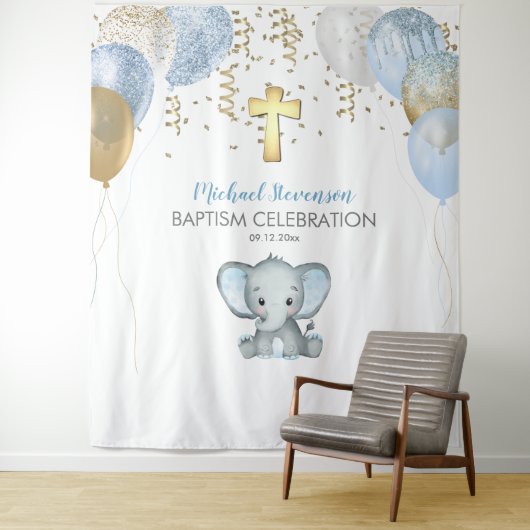 Elephant Balloons Waterverf Baptisme Tapestry Wandkleed (In situ)
