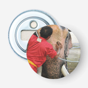 Elephant Bathtime ... Ayutthaya, Thailand Button Flesopener