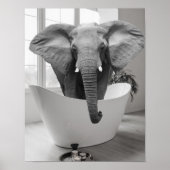 Elephant Bathtub Black White Bathroom art Poster (Voorkant)