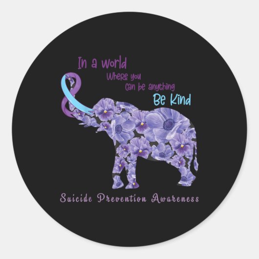 Elephant Be Kind Semicolon Suicide Prevention Awar Ronde Sticker (Voorkant)