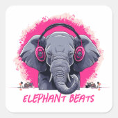 Elephant Beats DJ Vierkante Sticker (Voorkant)