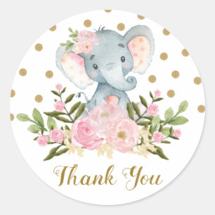 Elephant Bedankt Favoriet Sticker Roze Bloemen Lab