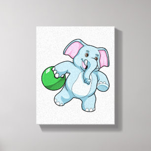 Elephant bij Bowling met Bowling ball Canvas Afdruk