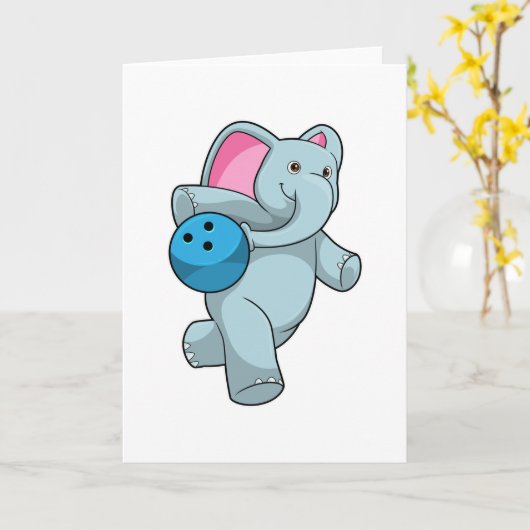 Elephant bij Bowling met Bowling ball Kaart (Gele Bloem)