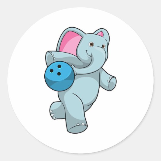Elephant bij Bowling met Bowling ball Ronde Sticker (Voorkant)