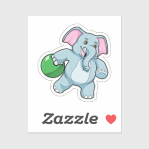 Elephant bij Bowling met Bowling ball Sticker