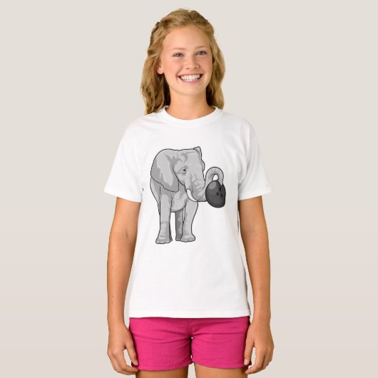 Elephant bij Bowling met Bowling ball T-shirt (Voorkant volledig)