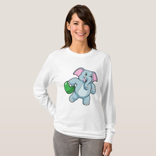Elephant bij Bowling met Bowling ball T-shirt (Voorkant volledig)
