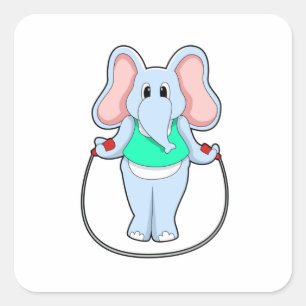 Elephant bij fitness met afneemtouw.PNG Vierkante Sticker
