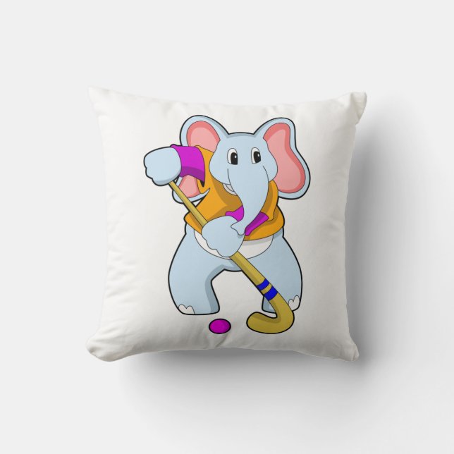 Elephant bij Hockey met Hockey bat Kussen (Voorkant)