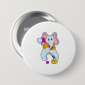 Elephant bij Hockey met Hockey bat Ronde Button 7,6 Cm (Voorkant /achterkant)