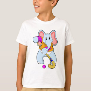 Elephant bij Hockey met Hockey bat T-shirt
