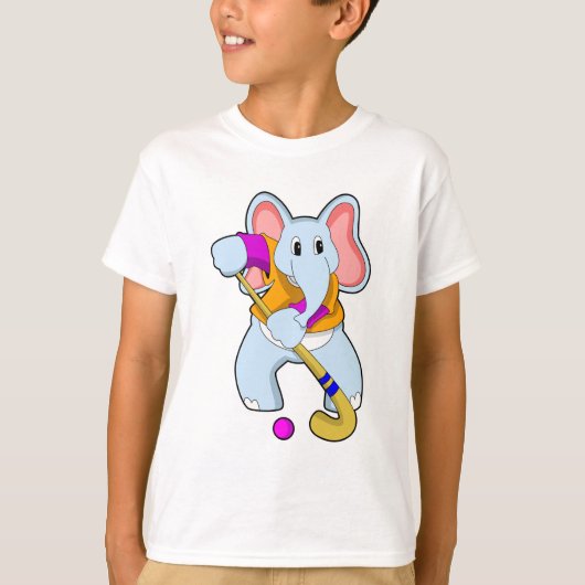 Elephant bij Hockey met Hockey bat T-shirt (Voorkant)
